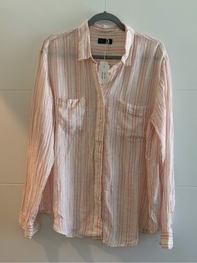 NWT GAP Women's Linen Boyfriend Striped Button Down Shirt Top Relaxed XL